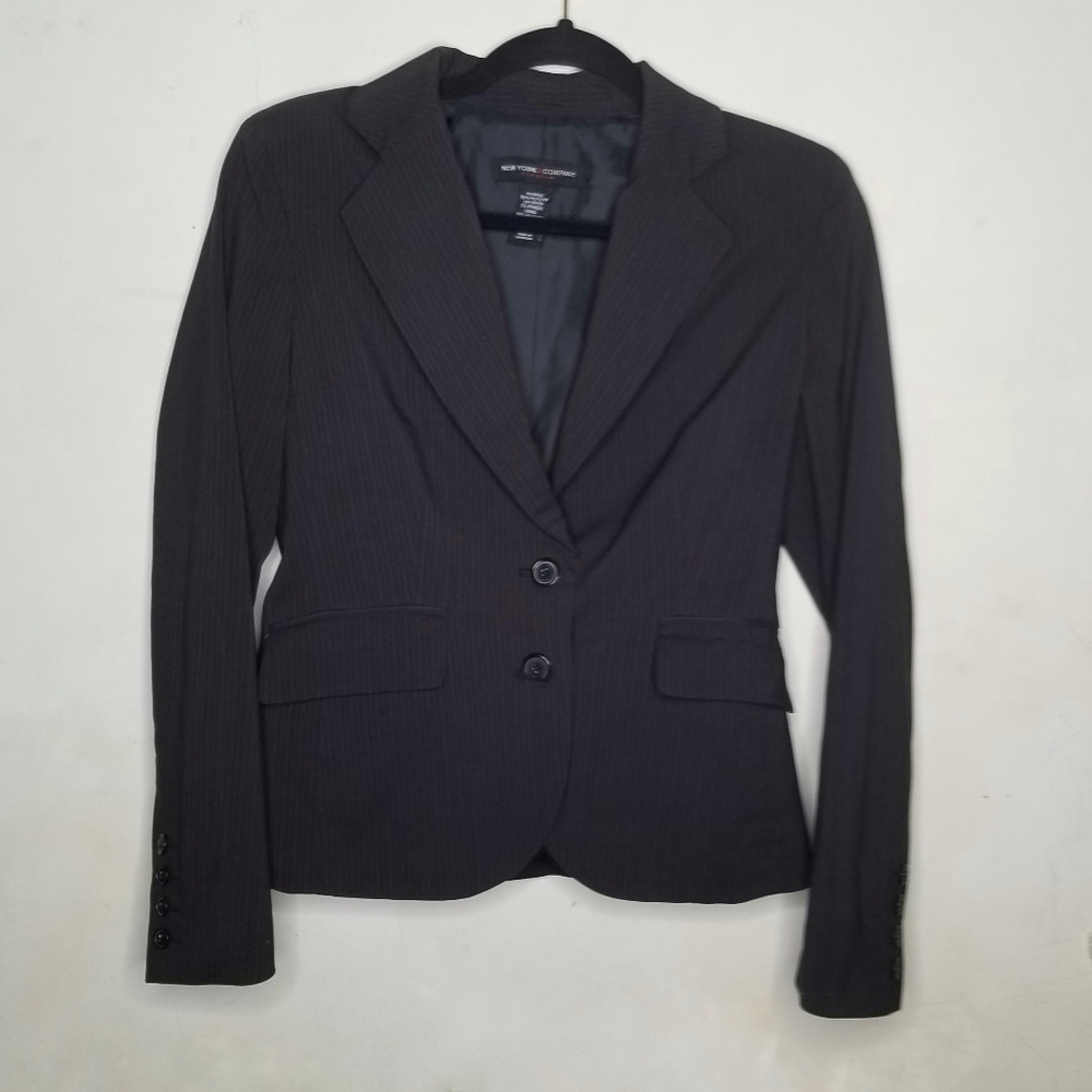 Y2K Striped Blazer Jacket NY&Co Black Red Fitted Wmn's Size 2 Office Siren